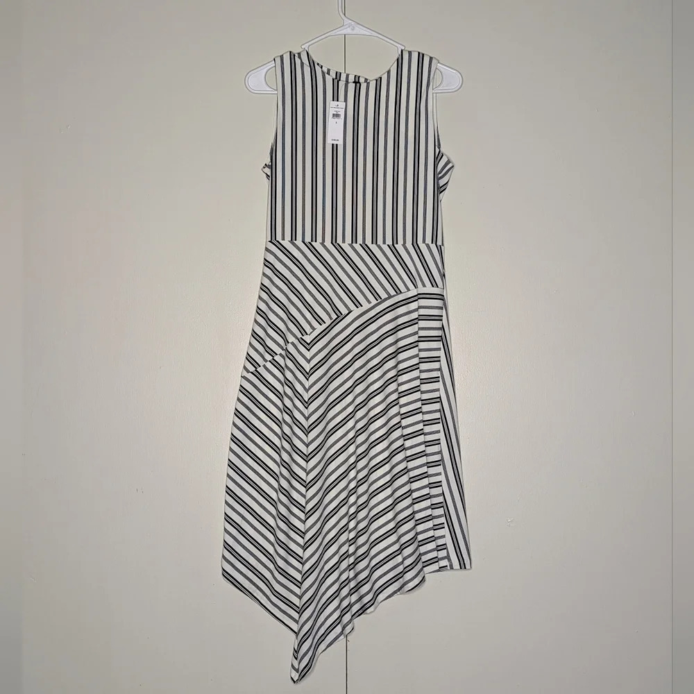 Banana Republic‎ Women's Striped Fit & Flare Asymmetrical Midi Sleeveless Dress